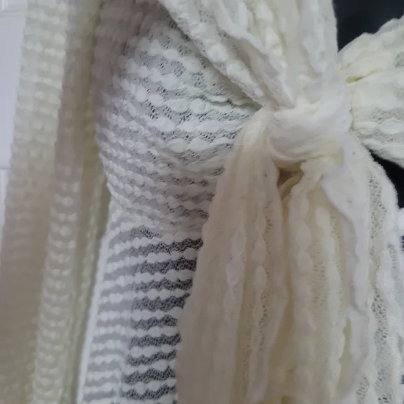 SHEIN Cream Textured Blouse with Front Tie - Picture 2 of 6